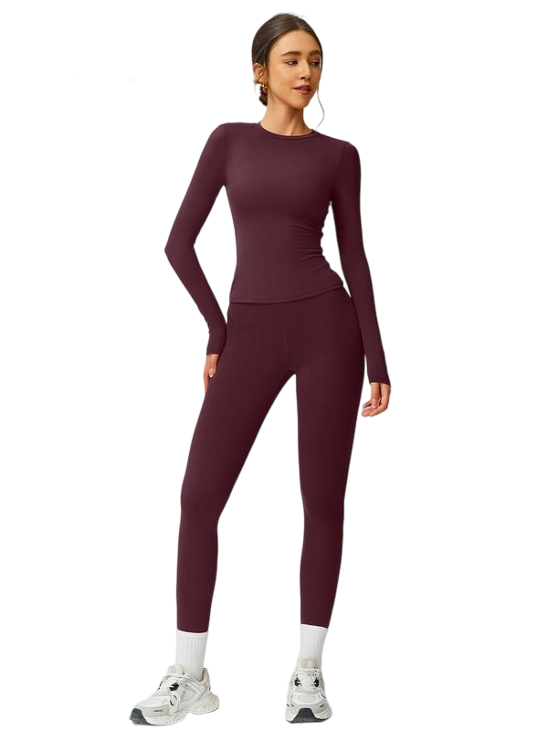 Women’s Two-Piece Patchwork Yoga Set – High Elastic Slim Fit Long Sleeve Top & Tight Pants