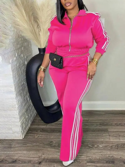Women's Casual Long Sleeve Zip Up Jacket & Pants Set for Spring & Fall