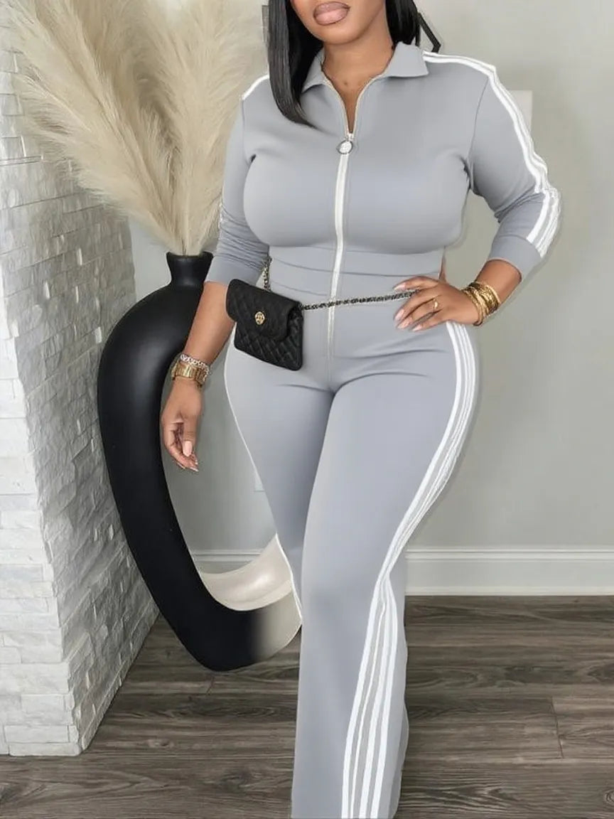 Women's Casual Long Sleeve Zip Up Jacket & Pants Set for Spring & Fall