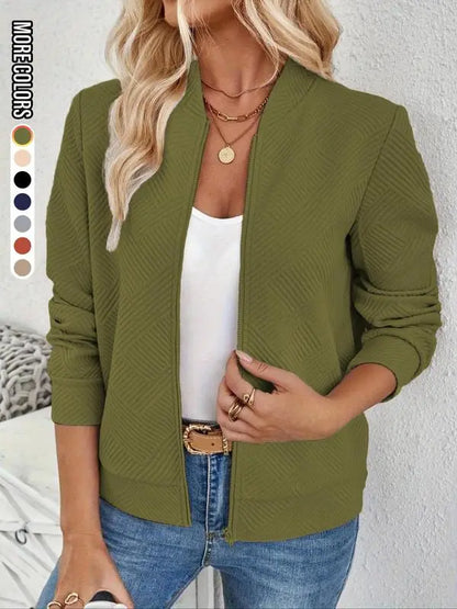 Women's Solid Textured Zip Up Jacket