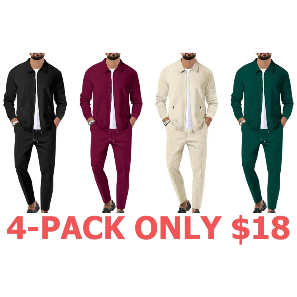 Men's Plain Zip Up Jacket & Drawstring Waist Pants Tracksuit Set