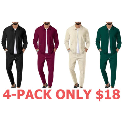 Men's Plain Zip Up Jacket & Drawstring Waist Pants Tracksuit Set