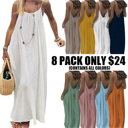 Womens Summer Casual Sleeveless Backless Cami Sundress 2026 Vacation House Dress