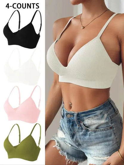 Women's Solid Color Push Up Wireless Bra