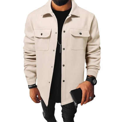 Men's casual warm button-down pocket jacket