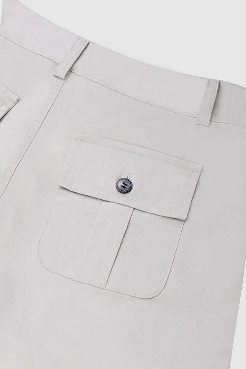 Flap Pocket Roll Tab Hem Mid Waist Shorts