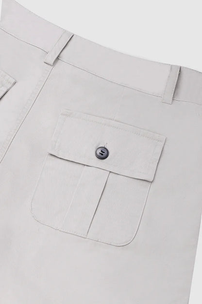 Flap Pocket Roll Tab Hem Mid Waist Shorts