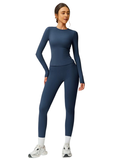 Women’s Two-Piece Patchwork Yoga Set – High Elastic Slim Fit Long Sleeve Top & Tight Pants