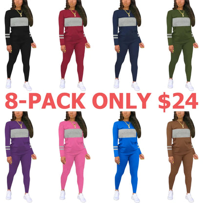 Women's Colorblock Round Neck & Plain Skinny Pants