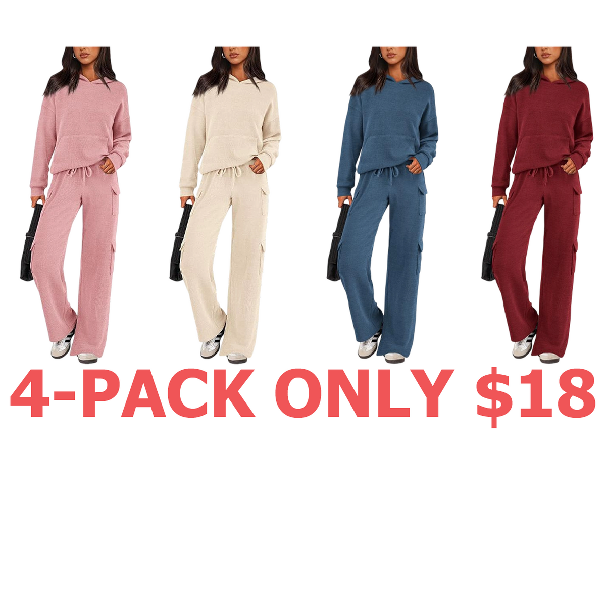Women's Fall Knitted Hoodie Tracksuits Wide Leg Pants With Pocket Sets