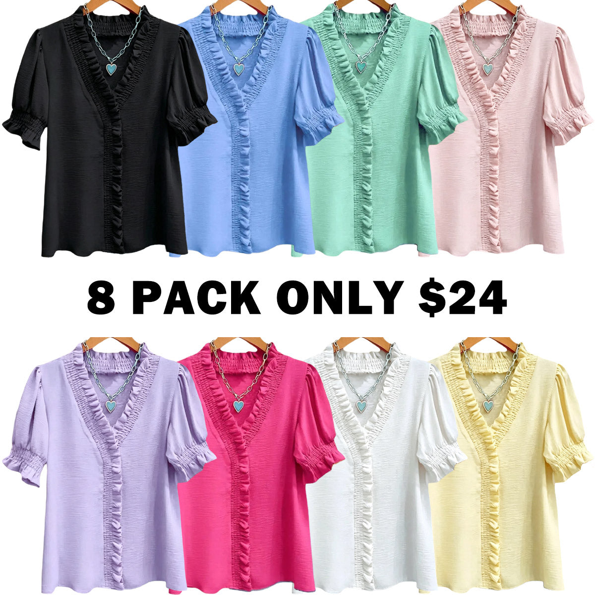 Ruffle Trim V - Neck Blouse