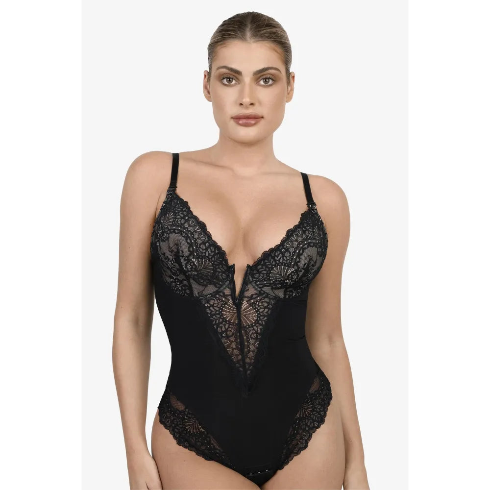 Deep-V Neck Lace Bodysuits