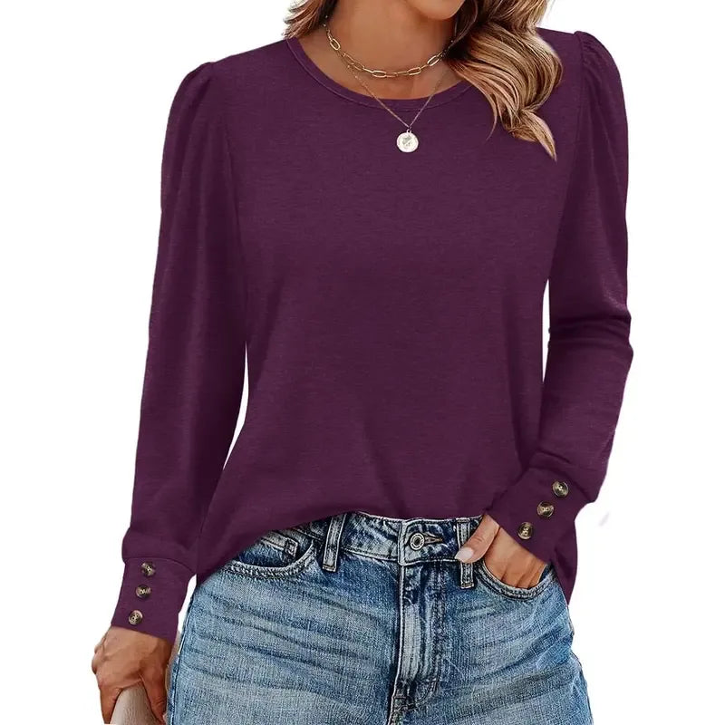 Long Sleeve Shirts for Women Blouses Dressy Casual Puff Sleeve Fashion Clothing Tops with Buttons