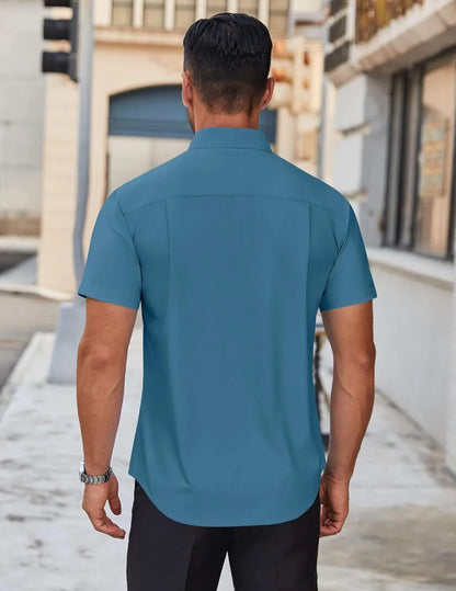 Mens Short Sleeve Dress Shirts Wrinkle Free Casual Button Down Shirts Summer Untucked Dress Shirt