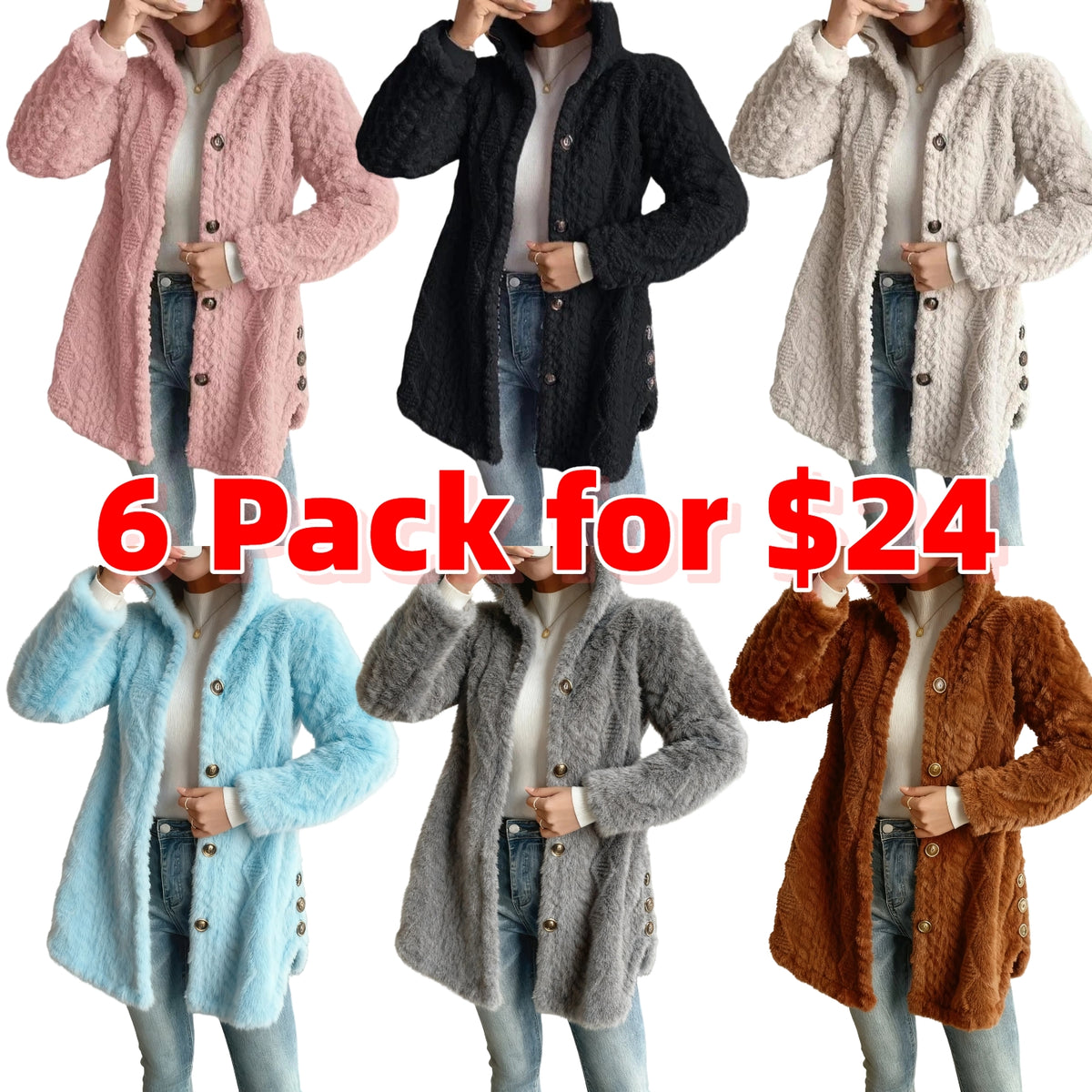 Women's Fall Winter Warm Fashion Jacquard Hooded Cardigan Long Sleeve Coat