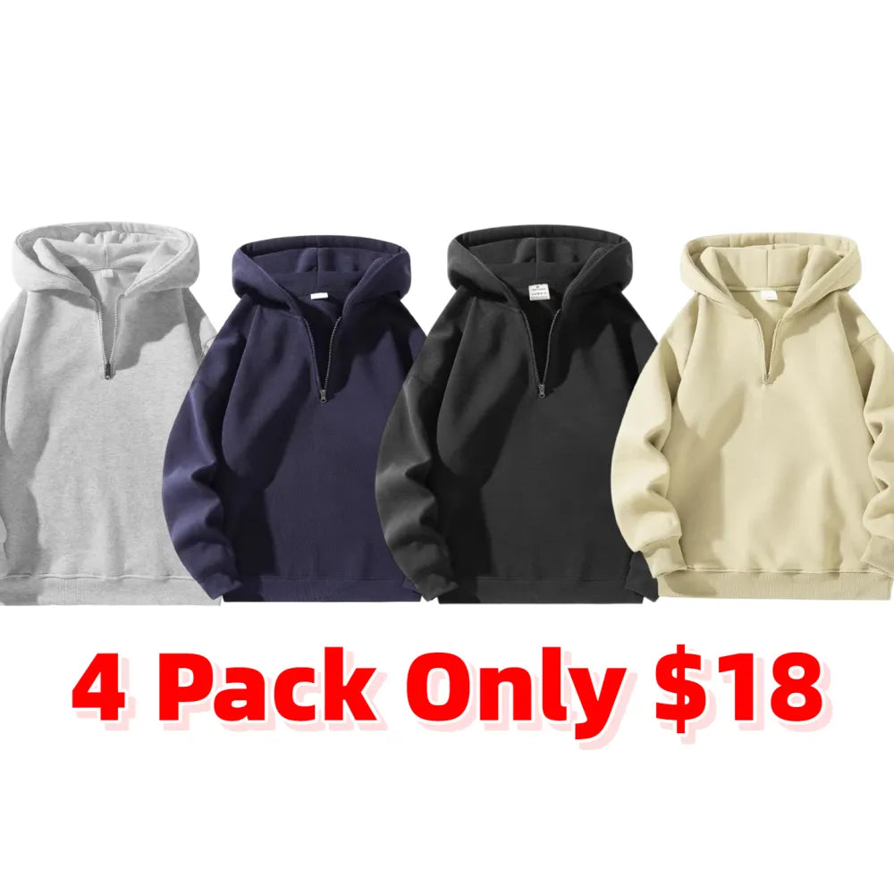 Plain Half Zip Drop Shoulder Essentials Hoodie