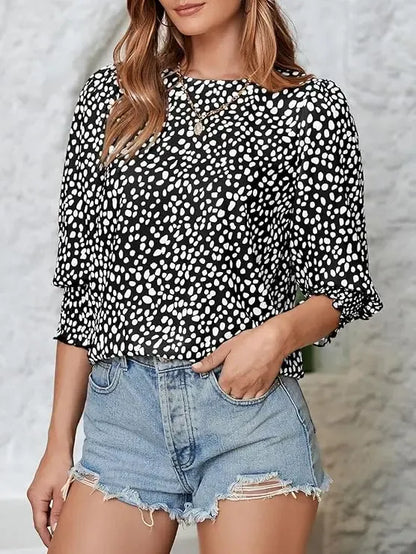 Cicy Bell Women's Polka Dot 3/4 Sleeve Blouse Tops Ladies Casual Office Work Crew Neck T-Shirt Spring Soft Crewneck