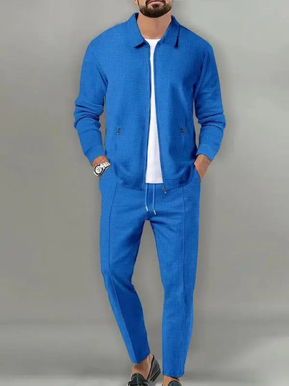 Men's Plain Zip Up Jacket & Drawstring Waist Pants Tracksuit Set