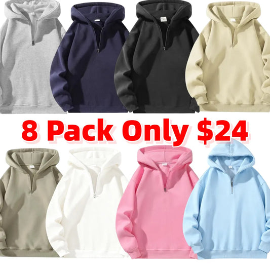 Plain Half Zip Drop Shoulder Essentials Hoodie
