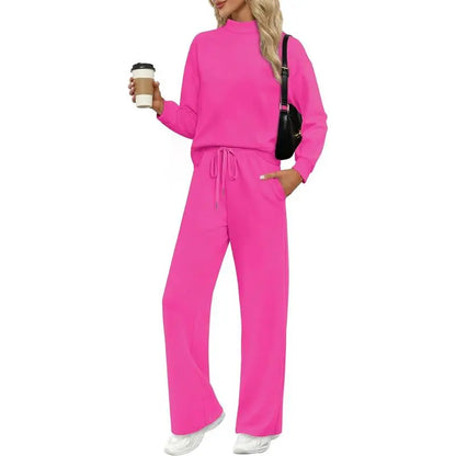Two Piece Sets for Women Fall Outfits Lounge Sets Mock Neck Tops Wide Leg Pants Vacation Travel Airport Outfits Casual Long Sleeve