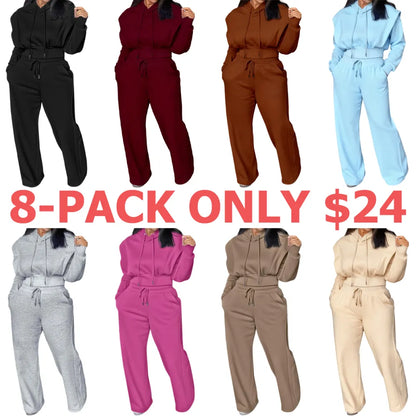 Hooded Long Sleeve Sweatshirt and Casual Wide Leg Sweatpants Set