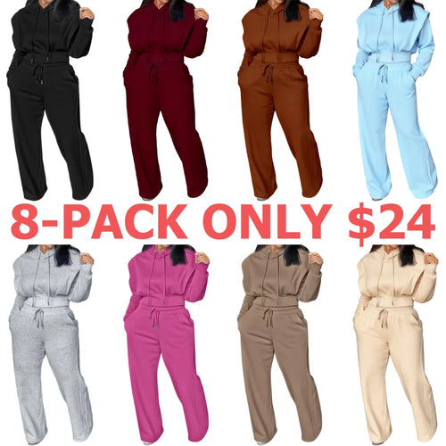 Hooded Long Sleeve Sweatshirt and Casual Wide Leg Sweatpants Set