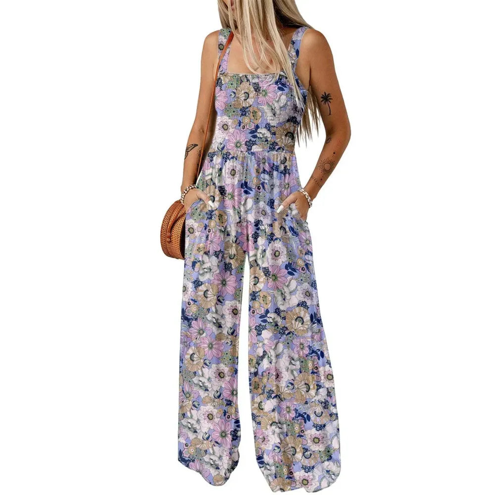 Women's Casual Loose Overalls Sleeveless Printed Rompers