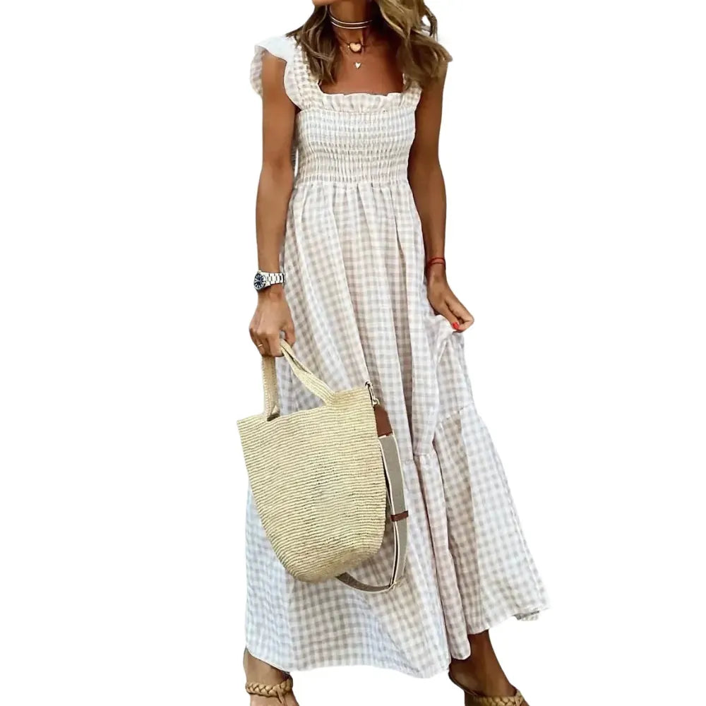 Women's Retro Plaid Smocked Dress