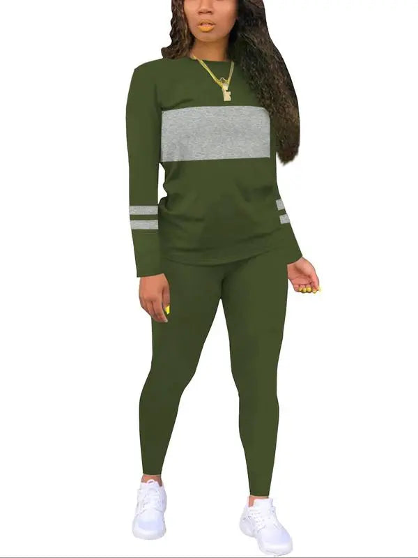 Women's Colorblock Round Neck & Plain Skinny Pants
