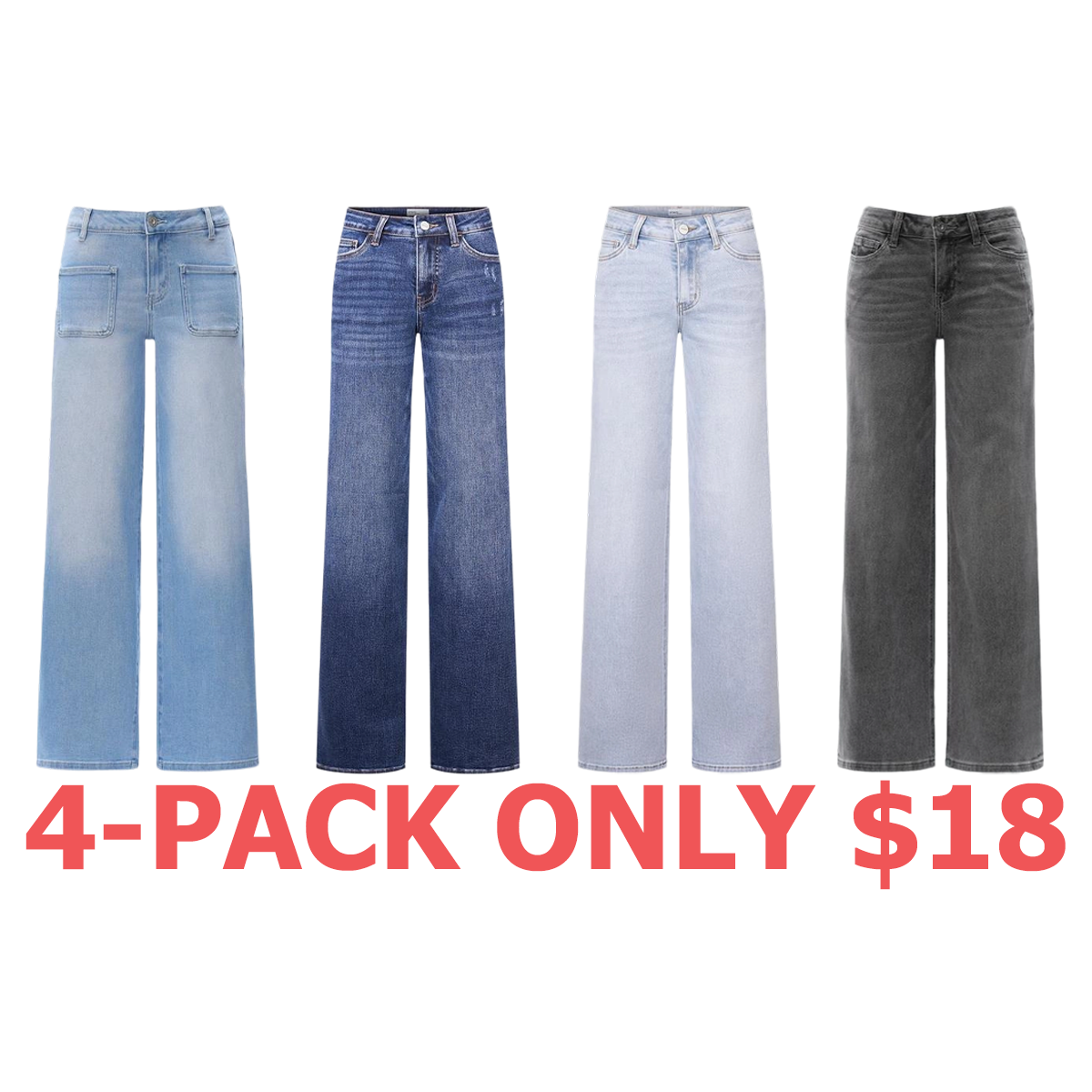 Mid-low Rise Baggy Jeans Stretchy Wide Leg for Women Distressed Pants Womenswear Bottom Lady Basic Minimalist Comfortable Denim Tummy Control Curve Hugging Plus Size Regular Size BBL