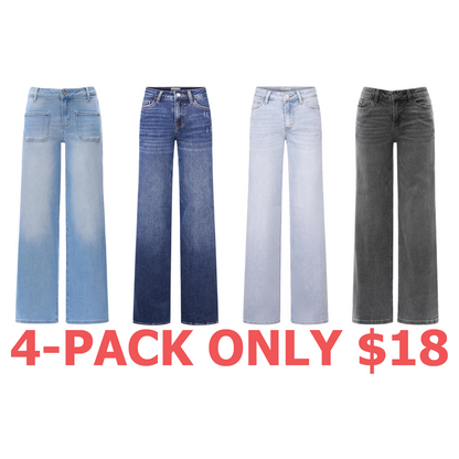 Mid-low Rise Baggy Jeans Stretchy Wide Leg for Women Distressed Pants Womenswear Bottom Lady Basic Minimalist Comfortable Denim Tummy Control Curve Hugging Plus Size Regular Size BBL