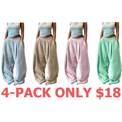 Women's Solid Drawstring High Waist Wide Leg Pants