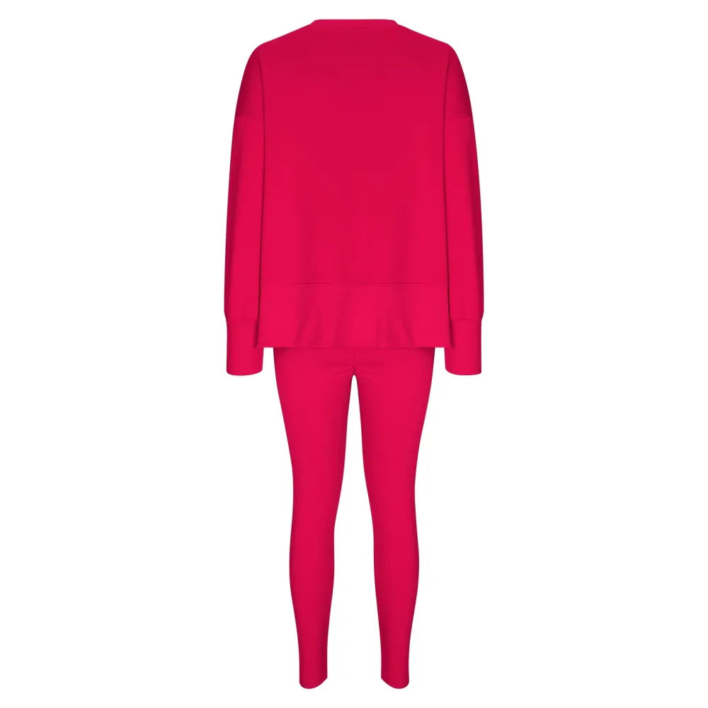 Women's Fashionable Solid Color Casual Long Sleeved Round Neck Hoodie Top Stripe Pants Set