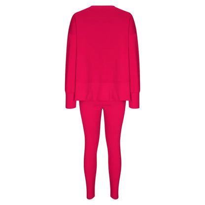Women's Fashionable Solid Color Casual Long Sleeved Round Neck Hoodie Top Stripe Pants Set