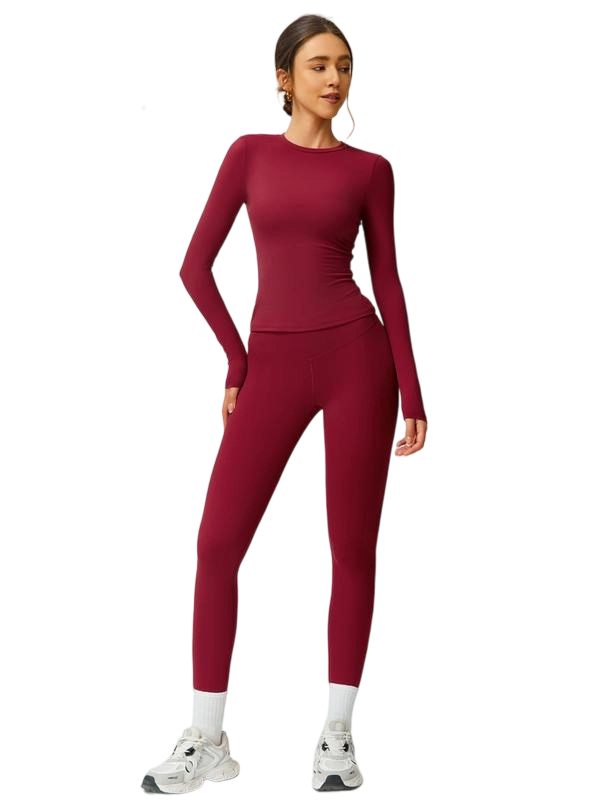 Women’s Two-Piece Patchwork Yoga Set – High Elastic Slim Fit Long Sleeve Top & Tight Pants