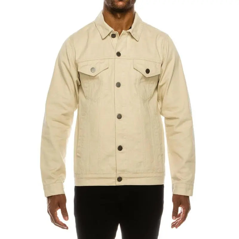 Essential Colored Denim Jacket - Classic Fit Long Sleeve Buttoned Pockets 100% Cotton Menswear Tops