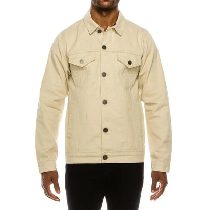 Essential Colored Denim Jacket - Classic Fit Long Sleeve Buttoned Pockets 100% Cotton Menswear Tops