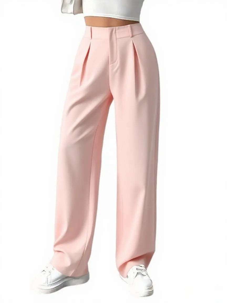 Women's Solid Color Plicated Pocket Wide Leg Pants
