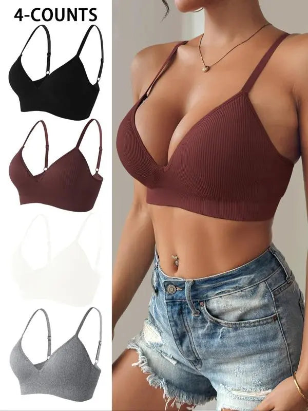 Women's Solid Color Push Up Wireless Bra
