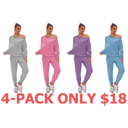 Women's 2025 Fall Winter Knit Set Oversized Sweater & Lounge Pants Matching Sets for Women Striped Knit Basic Black Fitted Long Sleeve Shirts & Blouses