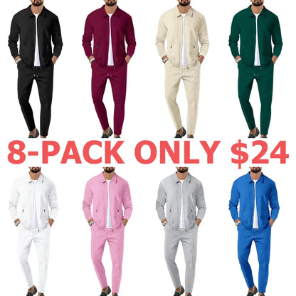 Men's Plain Zip Up Jacket & Drawstring Waist Pants Tracksuit Set