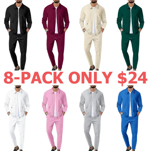 Men's Plain Zip Up Jacket & Drawstring Waist Pants Tracksuit Set