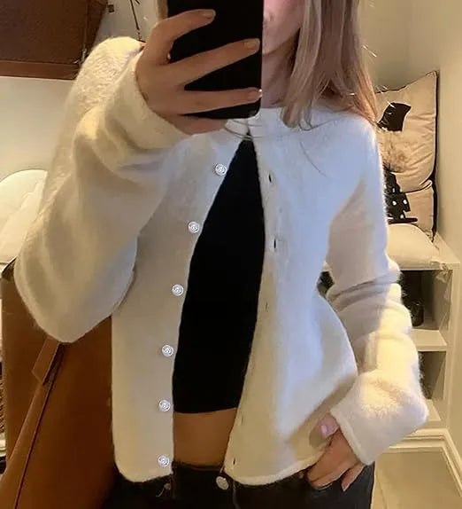 Women's Plain Button Front Longsleeves Cardigan