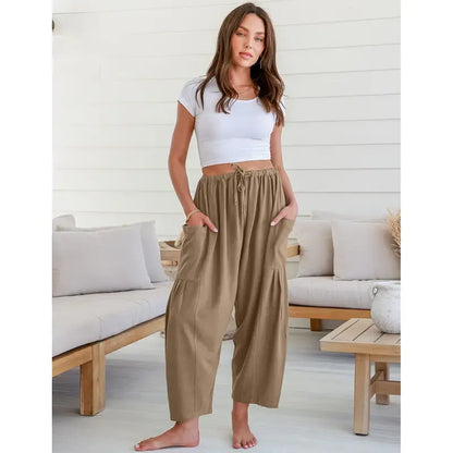 Women'S Linen Beach Harem Pants With Pockets
