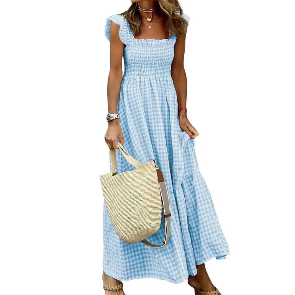 Women's Retro Plaid Smocked Dress