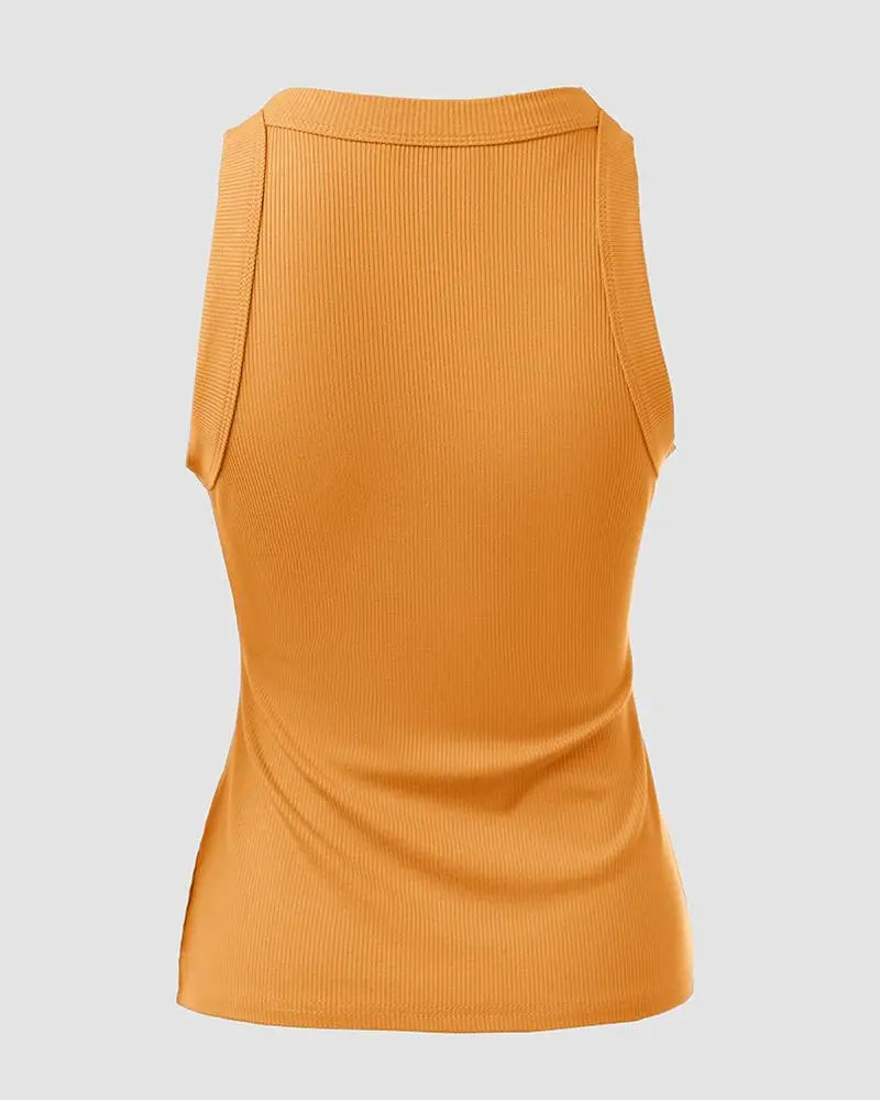 O-Neck Knit Sleeveless Basic Slim Fit Tummy Control Tank Casual Top(Without Pads)