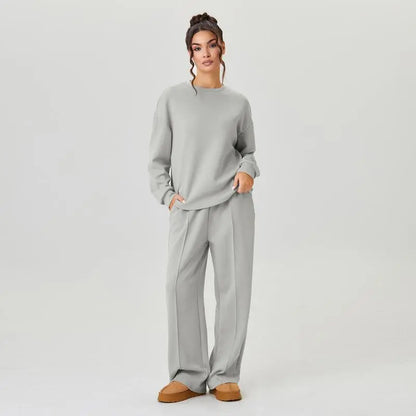 Women's Cozy Round Neck Top & Wide Leg Trousers Two Piece Outfits