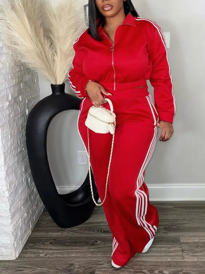 Women's Casual Long Sleeve Zip Up Jacket & Pants Set for Spring & Fall