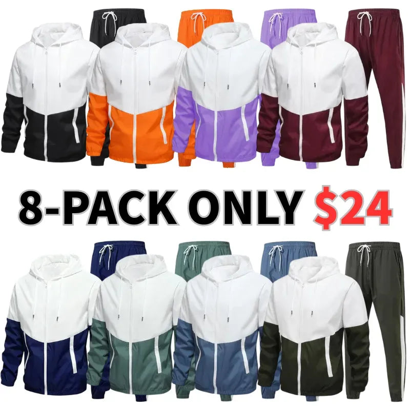 Men's Colorblock Drawstring Zip Up Hoodie & Joggers French Terry Set