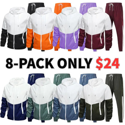 Men's Colorblock Drawstring Zip Up Hoodie & Joggers French Terry Set